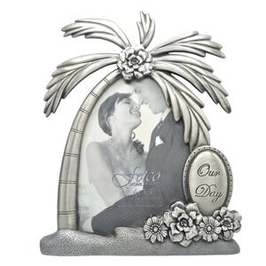 Fetco Home Decor Liza Our Day Palm Tree Floral Silver Tone 4x5.5 Picture Frame